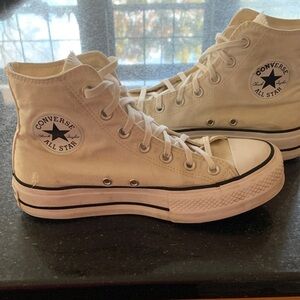Converse Woman’s Size 7.5 Platform High-Top Sneakers in Cream